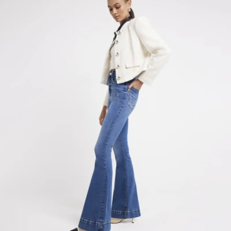 Blue high waisted tummy hold flared jeans made by River Island