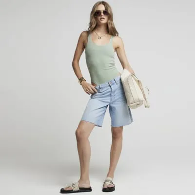 Green Seamless Square neck textured bodysuit sold by River Island