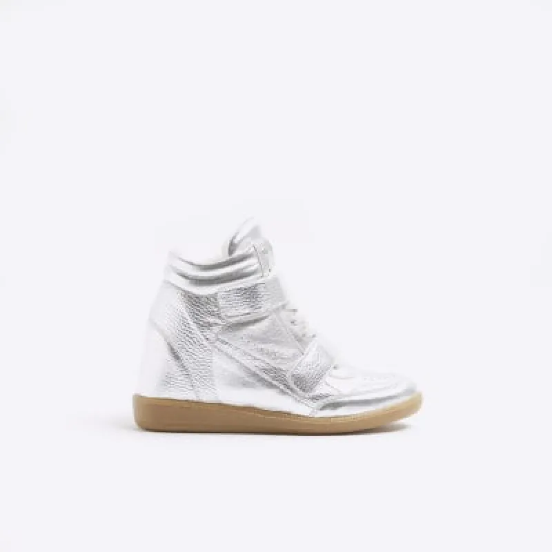 Silver High Top Wedge Trainers sold by River Island