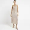 Rose gold sequin ruched slip midi dress sold by River Island