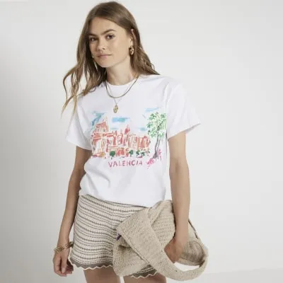 White Valencia graphic t-shirt sold by River Island