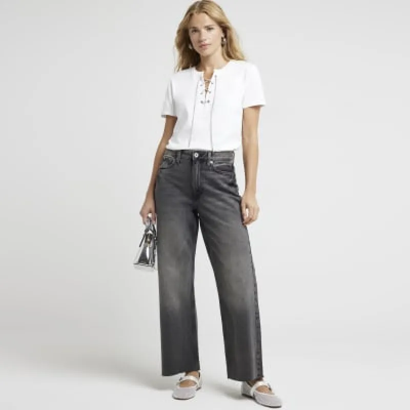 White embellished lace up top sold by River Island