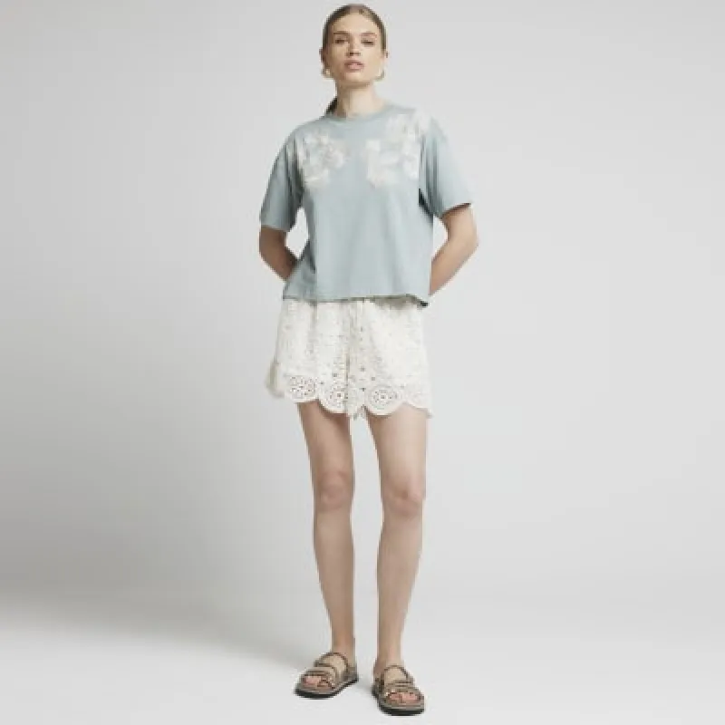 Blue embroidery detail boxy t-shirt sold by River Island