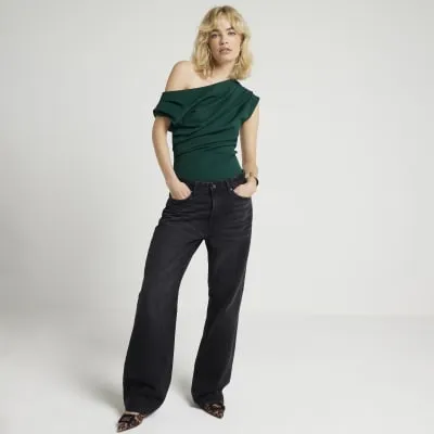 Green Off Shoulder Drape Top sold by River Island