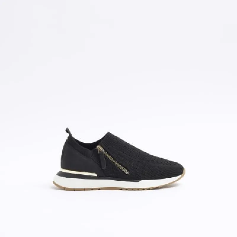 Black knit side zip trainers sold by River Island