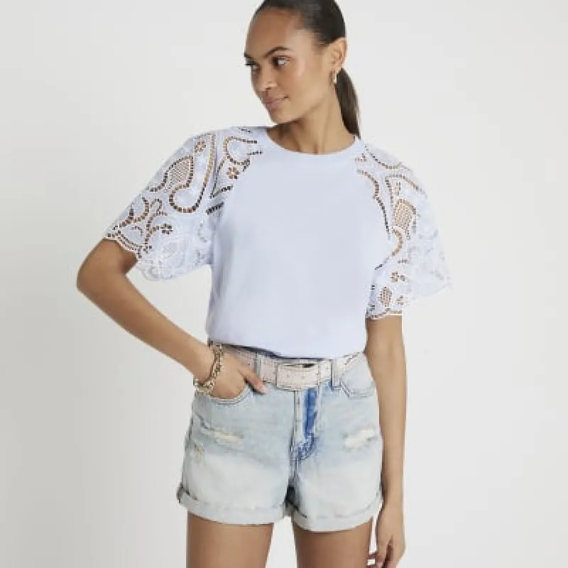 Blue Lace Sleeve T-shirt sold by River Island