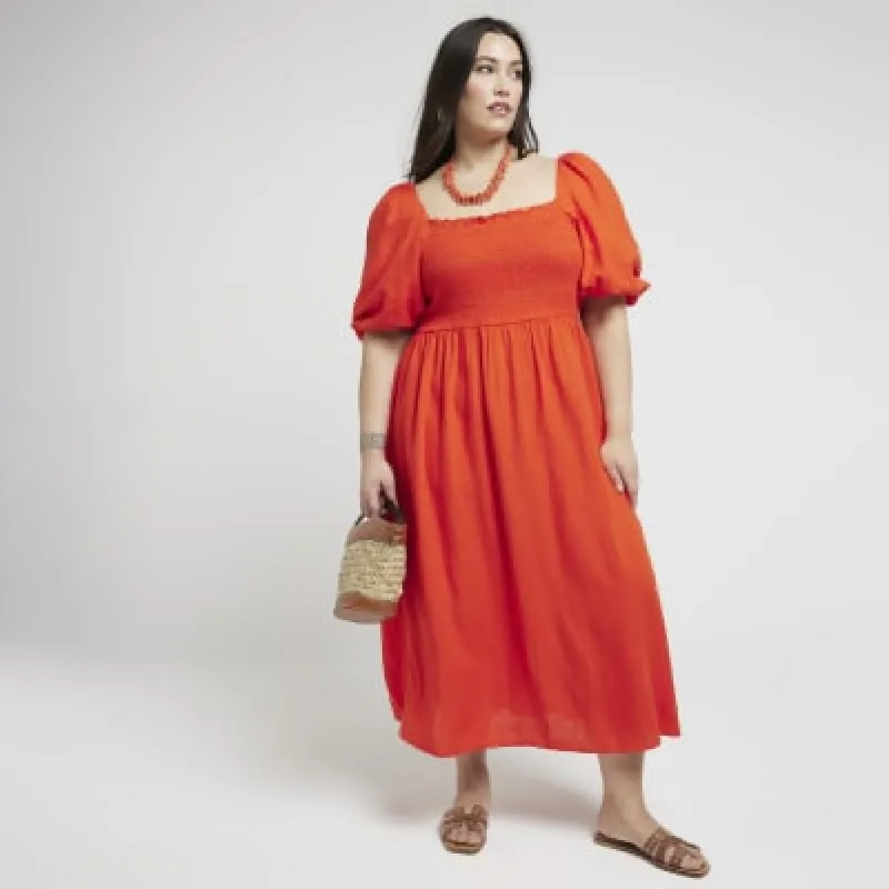 Plus Red shirred waisted midi dress sold by River Island