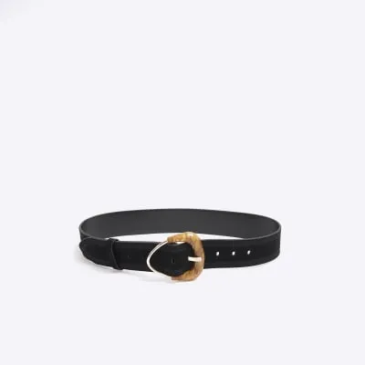 Black Suede Resin Buckle Belt sold by River Island