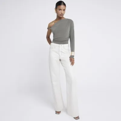 Khaki twist strap one shoulder top sold by River Island