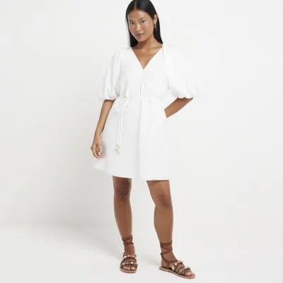 Petite White Puff Sleeve Swing Mini Dress sold by River Island