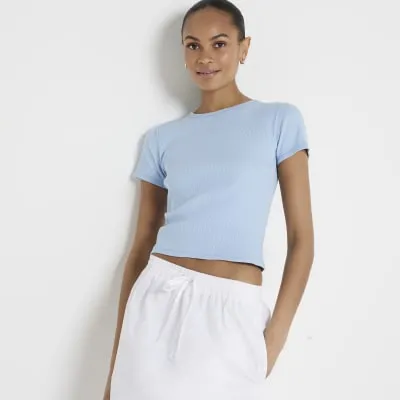 Blue ribbed crop t-shirt sold by River Island