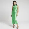 Green Satin Halter Cowl Neck Slip Midi Dress sold by River Island