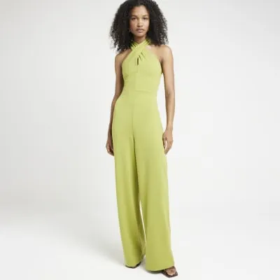 Green Crossed Halter Neck Jumpsuit sold by River Island
