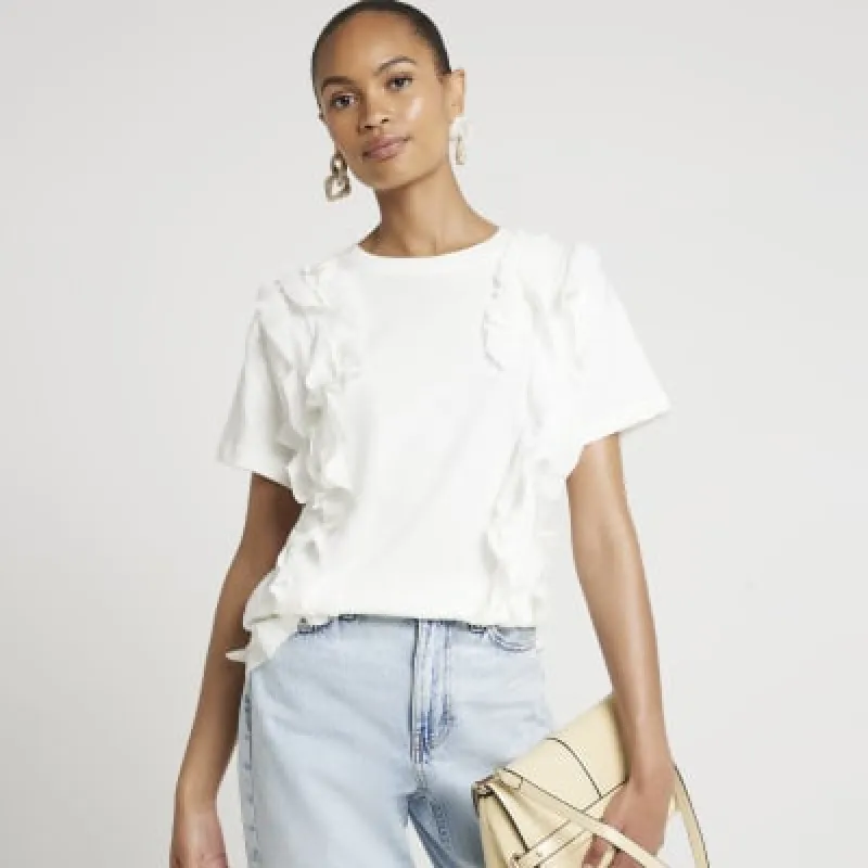 Cream frill front t-shirt sold by River Island