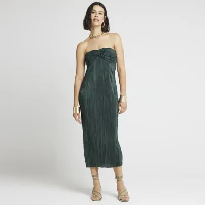 Green plisse bandeau bodycon midi dress sold by River Island