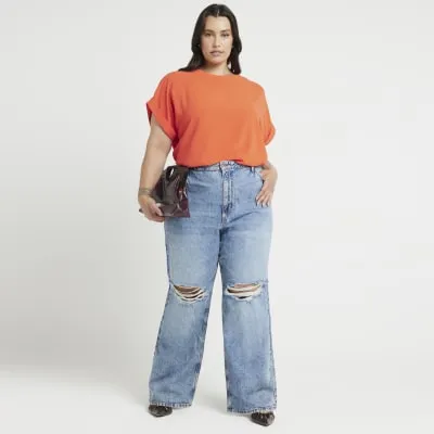 Plus Red Crepe Turned Cuff T-Shirt sold by River Island