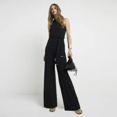 Black Racer Belted Jumpsuit sold by River Island