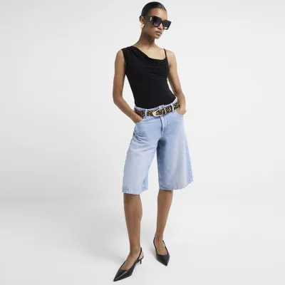 Black Asymmetric Cowl Neck Top sold by River Island