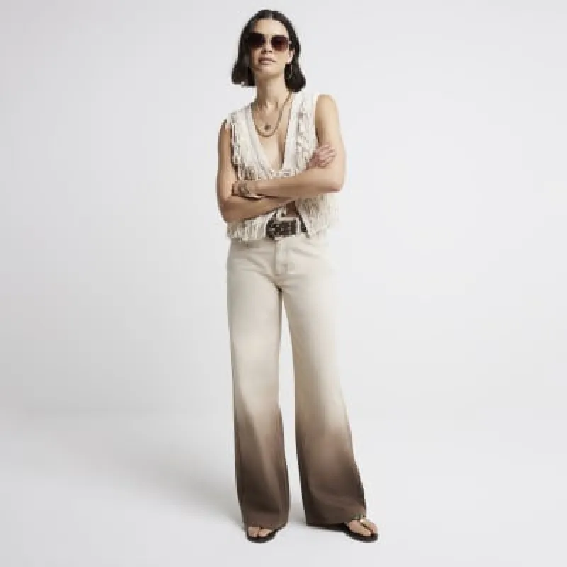 Beige ombre baggy wide leg jeans made by River Island