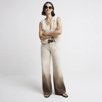 Beige ombre baggy wide leg jeans sold by River Island