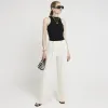Cream button detail wide leg trousers sold by River Island