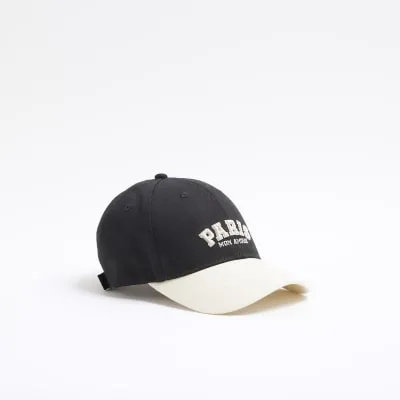 Black Paris Embroidered Cap sold by River Island