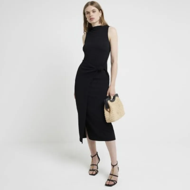 Black textured knot bodycon midi dress sold by River Island