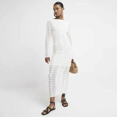 Cream Crochet Bodycon Maxi Dress sold by River Island