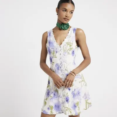 Purple Floral Mini Dress sold by River Island