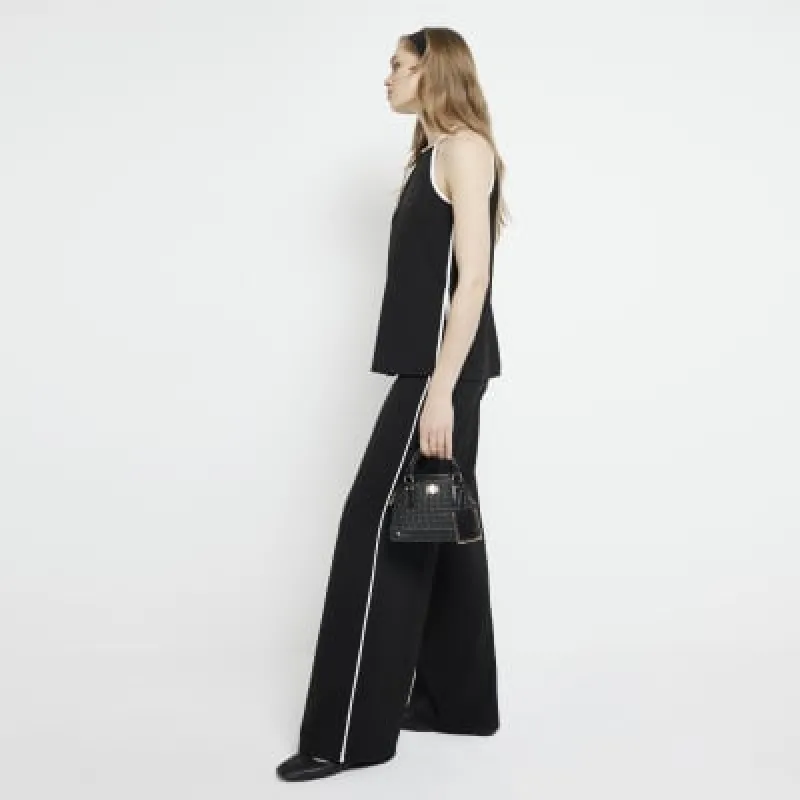 Black Taped Wide Leg Trousers sold by River Island