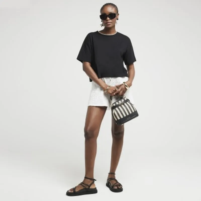 Black  Whipstitch Crop T-shirt sold by River Island