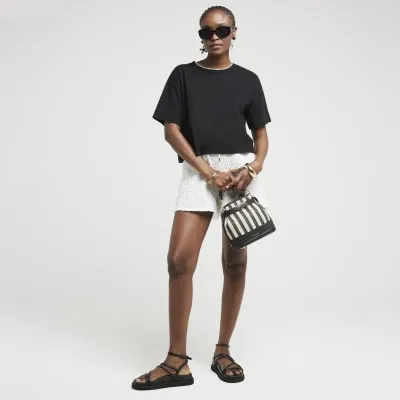 Black Whipstitch Crop T-shirt sold by River Island