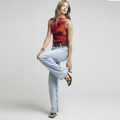 Red abstract print Ruched Tank Top sold by River Island