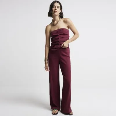 Red Textured Wide Leg Trousers sold by River Island