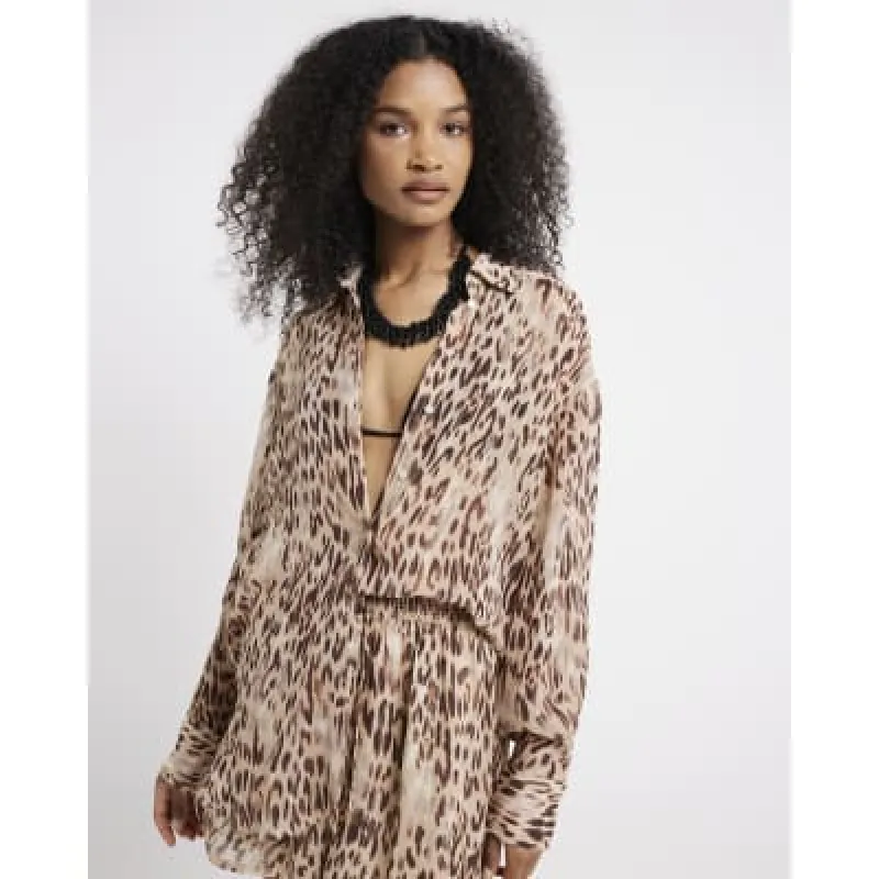Beige leopard print glitter shirt sold by River Island