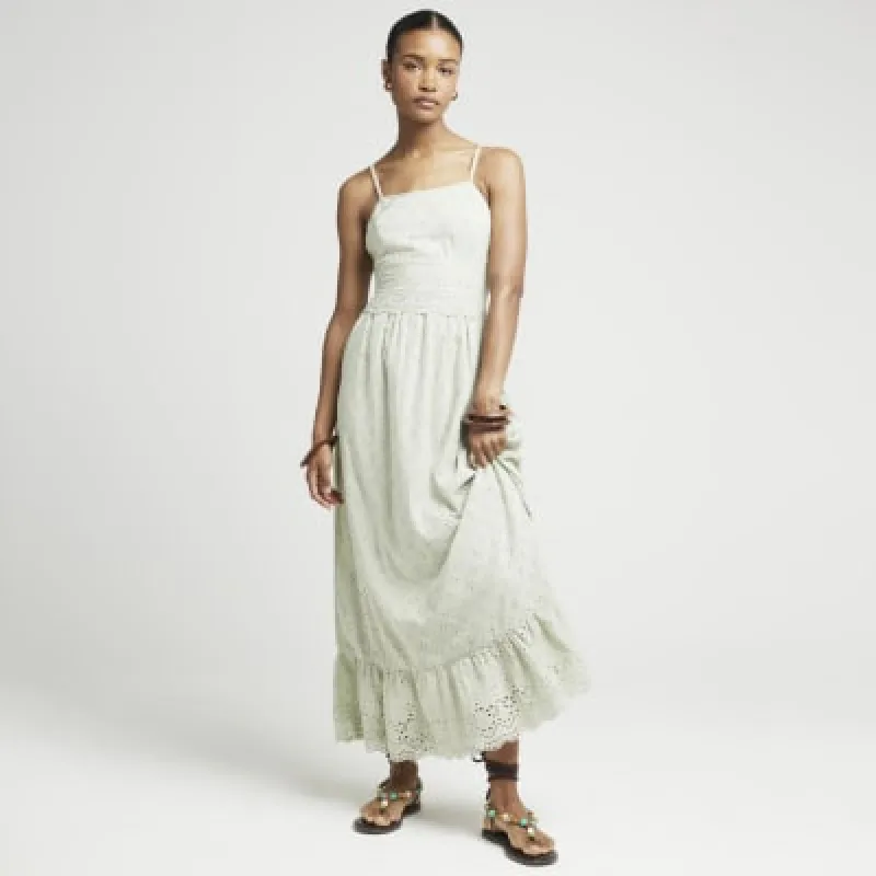 Khaki Broderie Skater Maxi Dress sold by River Island