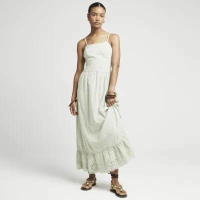 Khaki Broderie Skater Maxi Dress sold by River Island