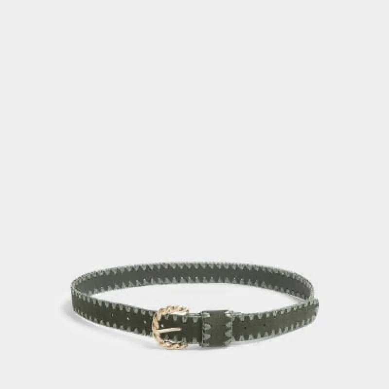Green suede whipstitch belt sold by River Island
