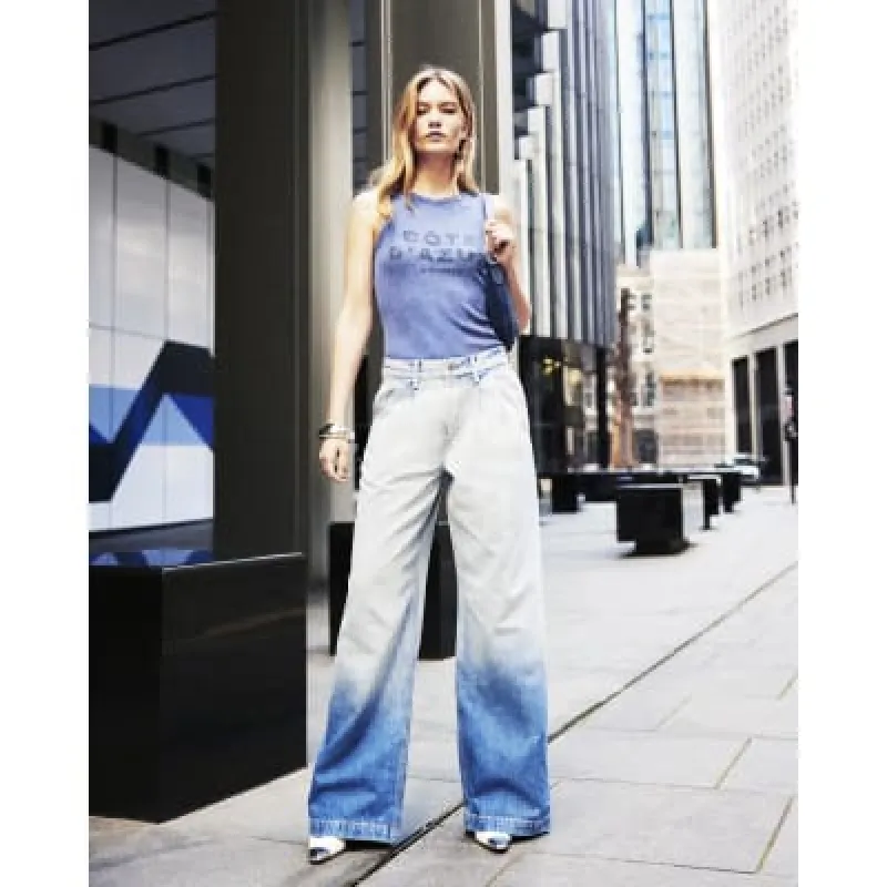 Blue Mid Rise Tailored Wide Fit Jeans made by River Island
