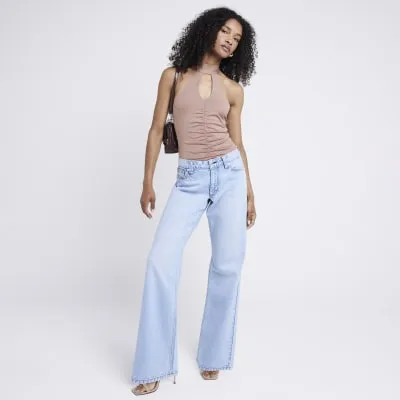 Brown ruched halter neck top sold by River Island