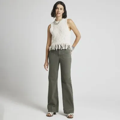 Khaki front pocket wide leg jeans sold by River Island