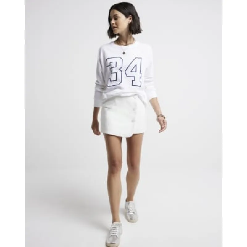 White Number Print Raglan Top sold by River Island