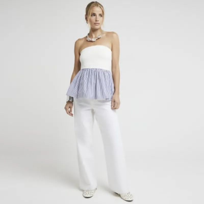 White stripe bandeau peplum top sold by River Island