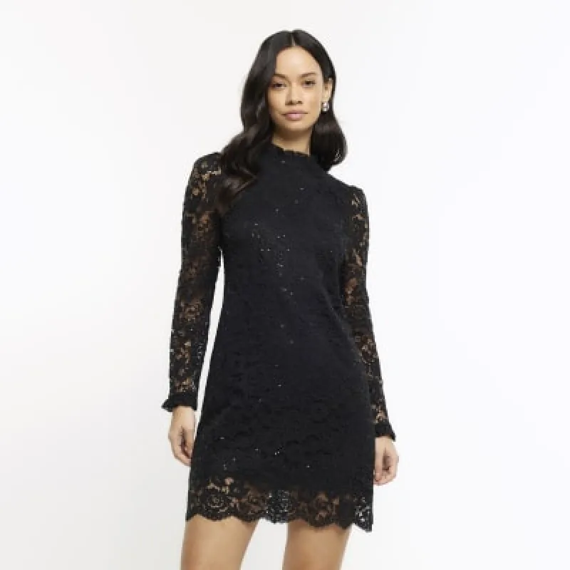 Black lace shift mini dress sold by River Island