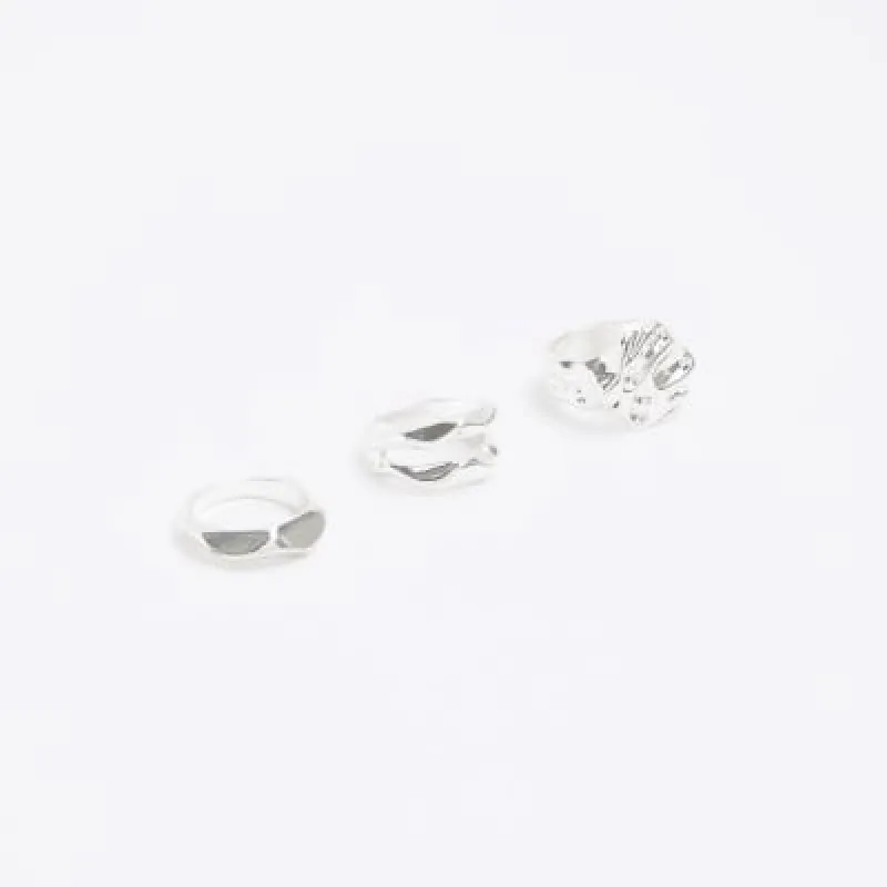 Silver Hammered Rings Multipack sold by River Island