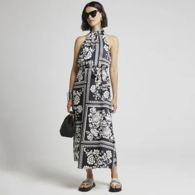 Black floral halter neck shift midi dress sold by River Island