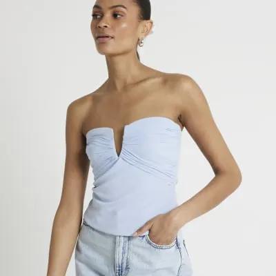 Blue Chiffon Bandeau Top sold by River Island