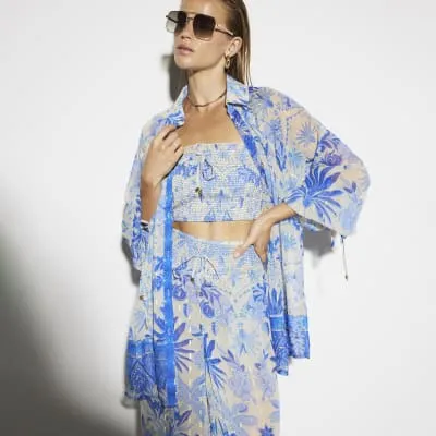 Blue floral chiffon beach shirt sold by River Island
