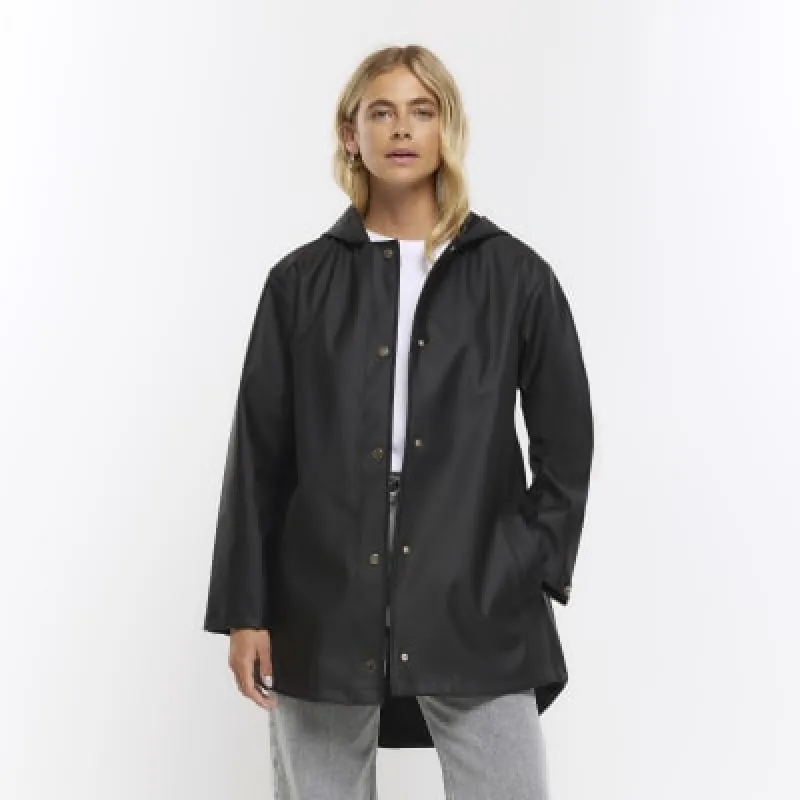 Black hooded rain coat sold by River Island