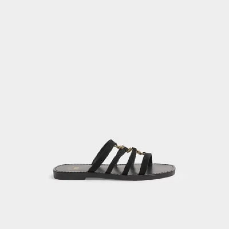 Black suede hardware detail mule sandals sold by River Island